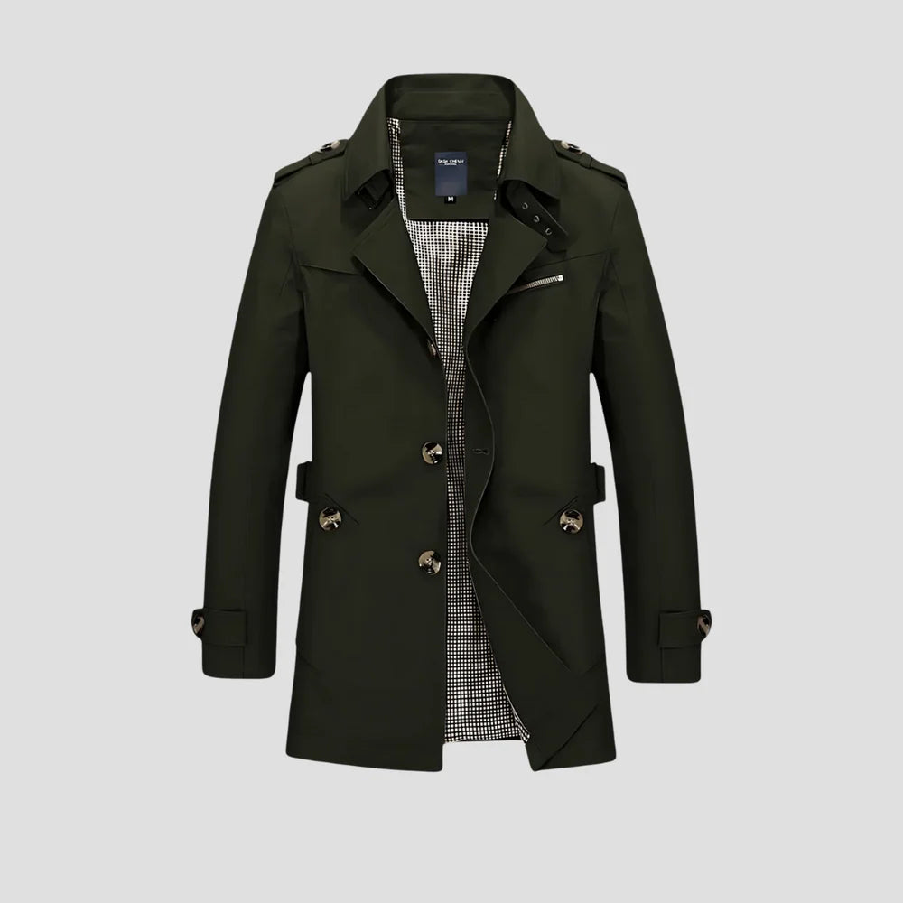 Trench Classique Homme – Design Croisé avec Silhouette Structurée