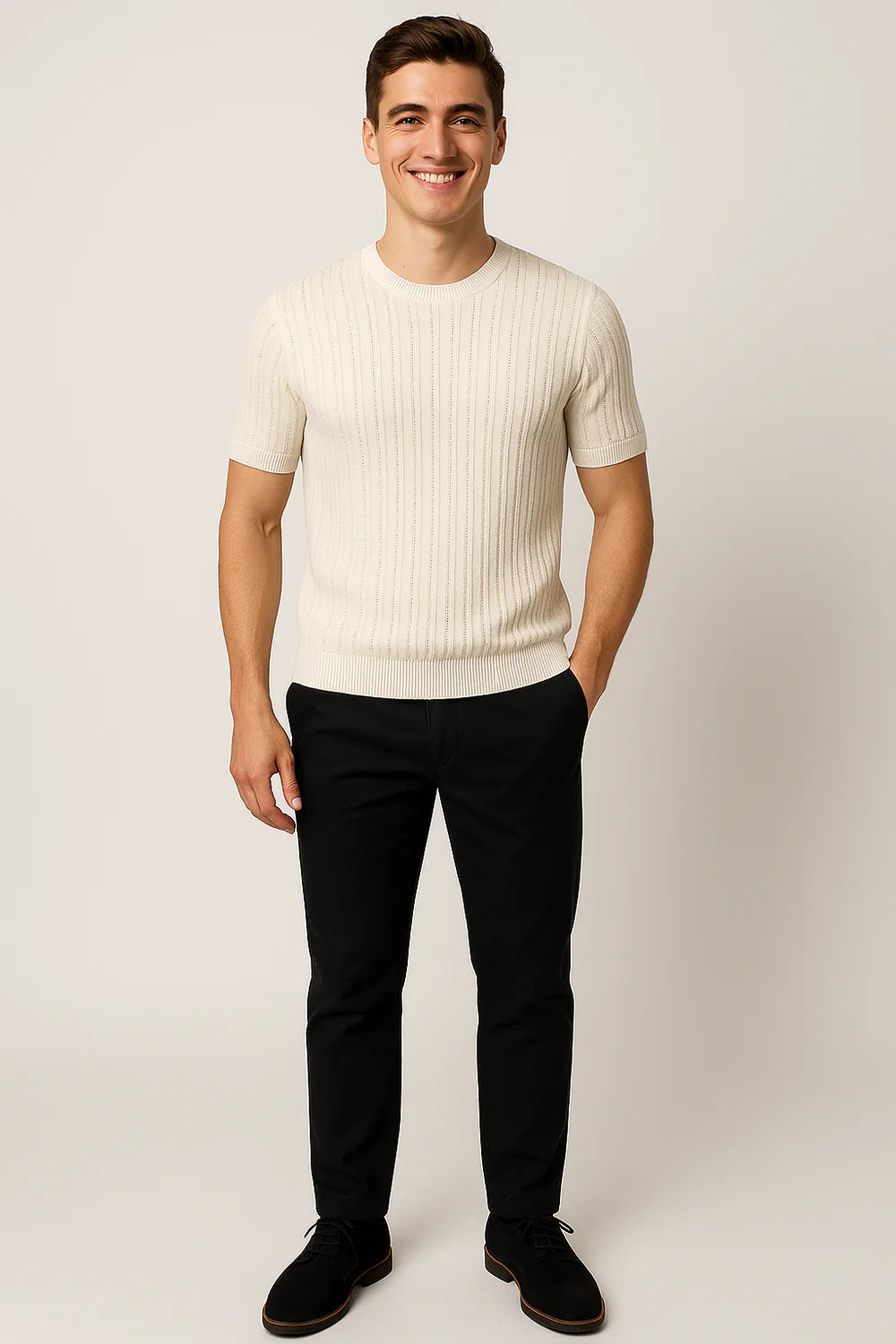 T-shirt Classique en Maille à Manches Courtes pour Homme – Beige