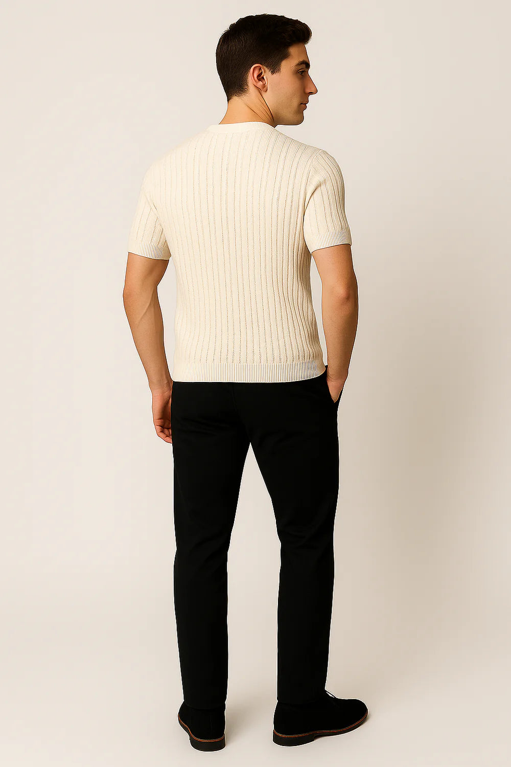 T-shirt Classique en Maille à Manches Courtes pour Homme – Beige