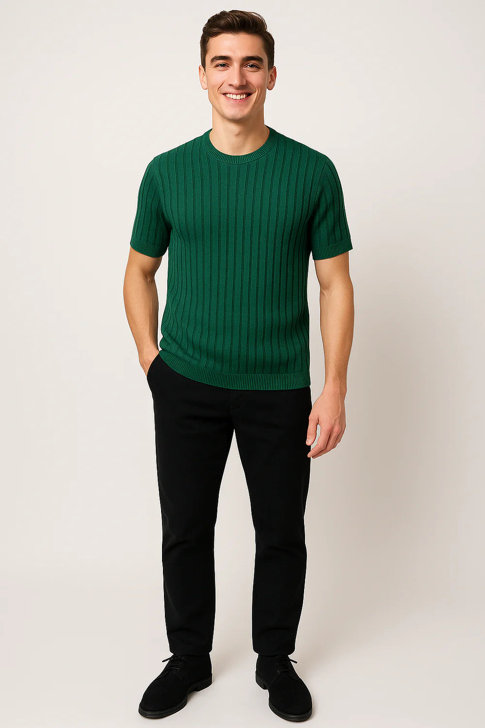 T-shirt Classique en Maille à Manches Courtes pour Homme – Vert