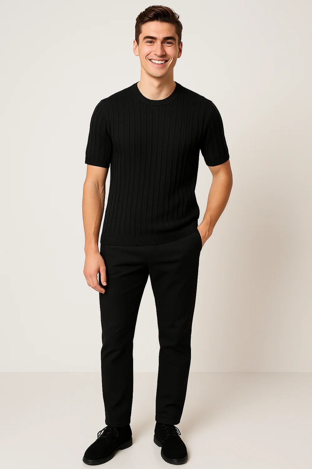 T-shirt Classique en Maille à Manches Courtes pour Homme – Noir