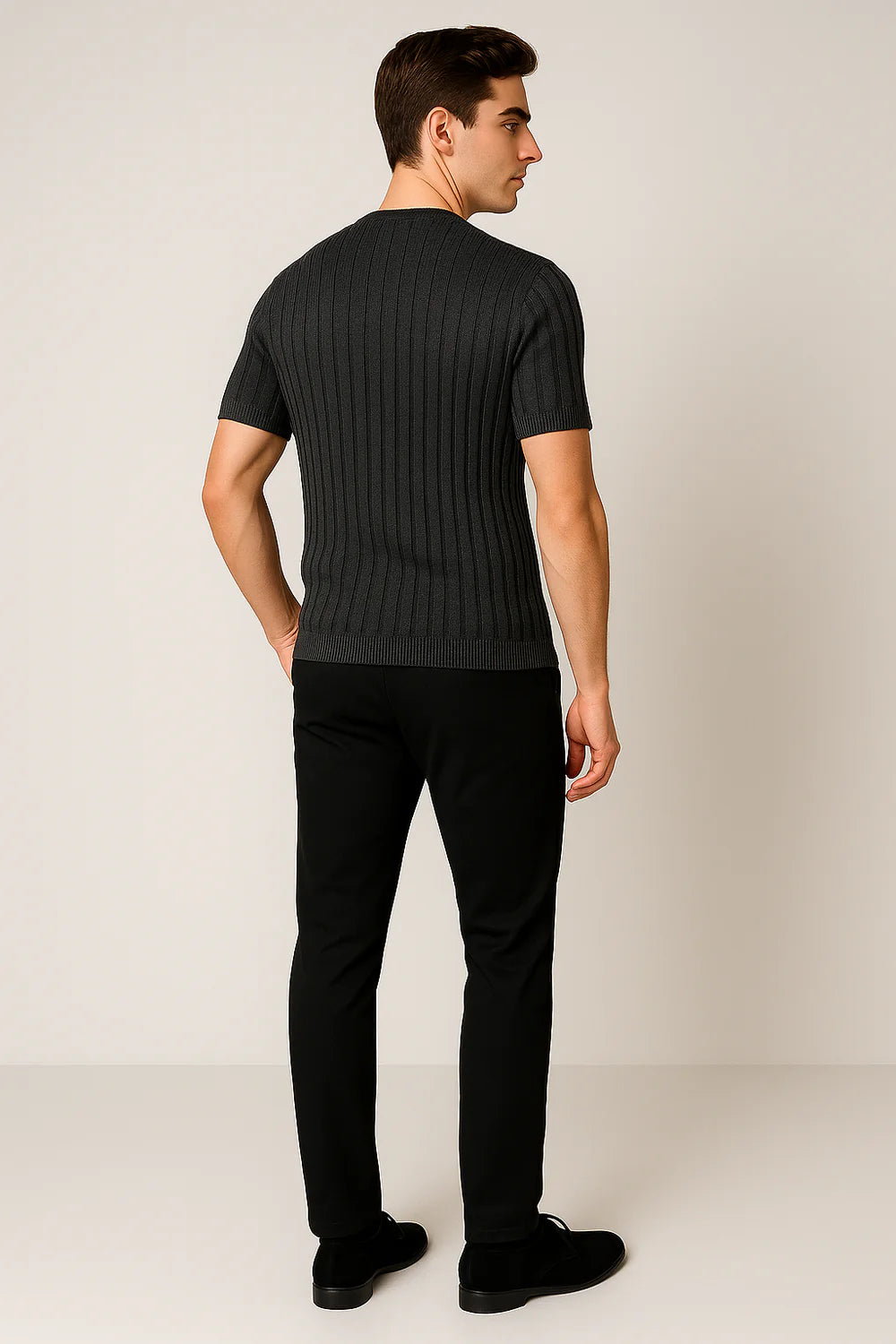 T-shirt Classique en Maille à Manches Courtes pour Homme – Noir