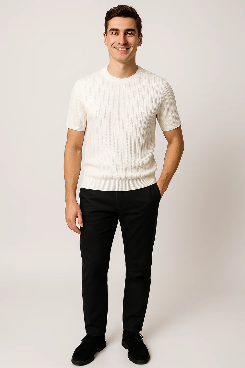 T-shirt Classique en Maille à Manches Courtes pour Homme – Blanc