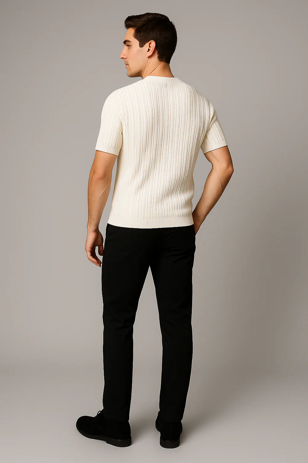 T-shirt Classique en Maille à Manches Courtes pour Homme – Blanc