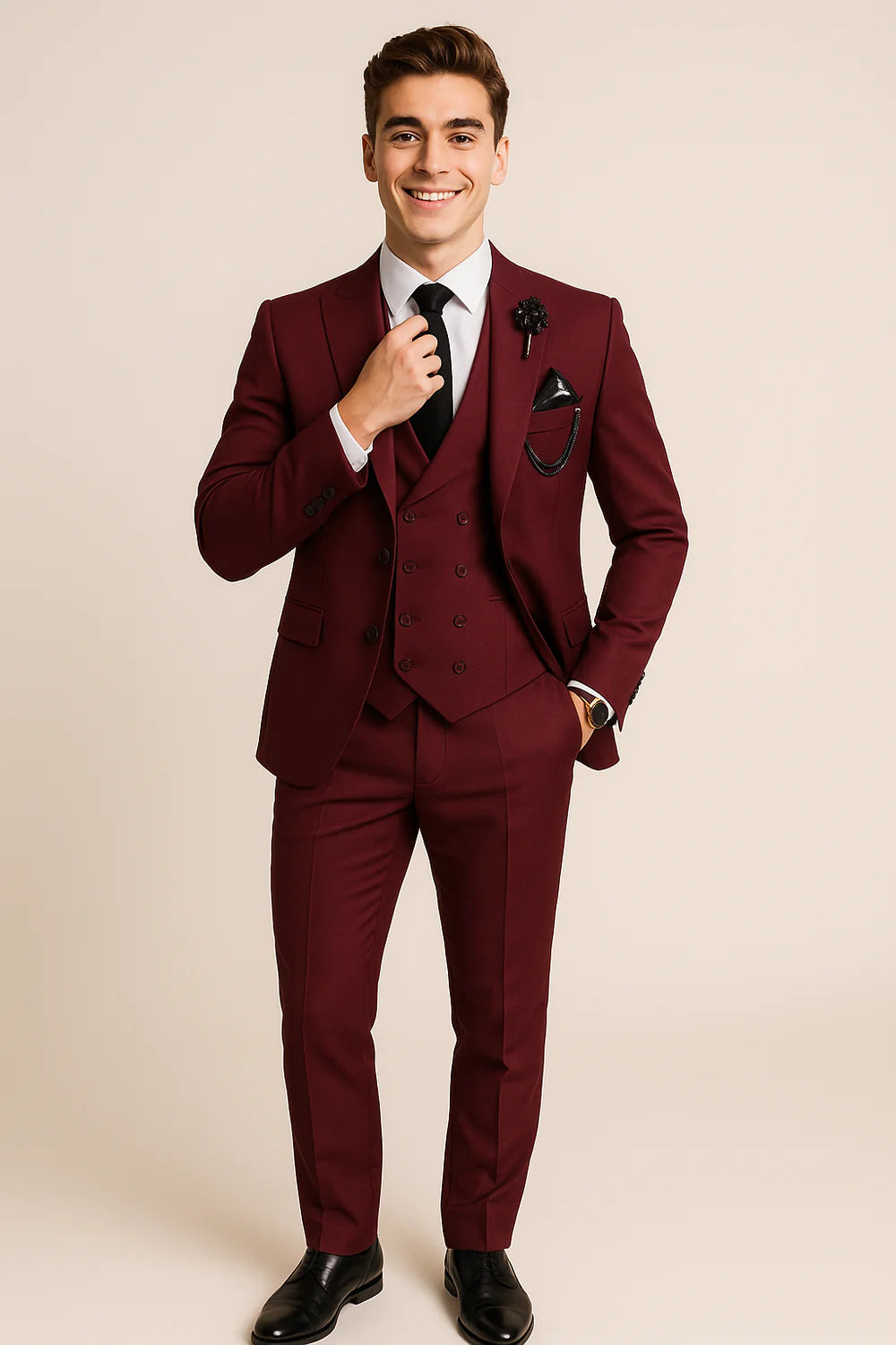 Costume Estival Moderne 3 Pièces en Lin pour Homme - Rouge