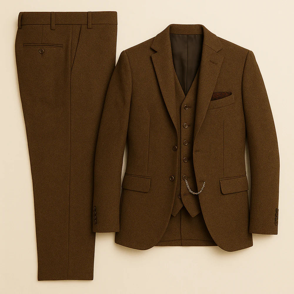 Costume Tuxedo Classique en Tweed pour Homme – Café