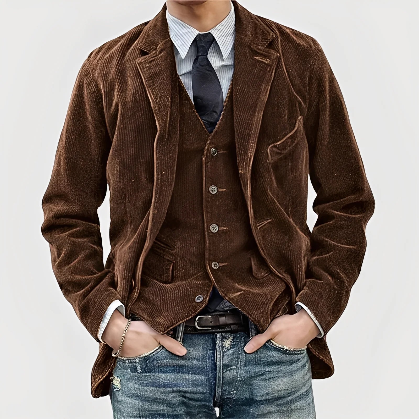 Veste et Gilet Velours Côtelé Homme – Ensemble Deux Pièces Rétro