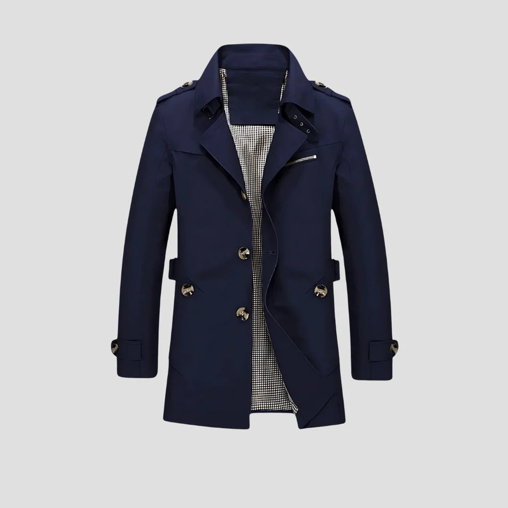 Trench Classique Homme – Design Croisé avec Silhouette Structurée