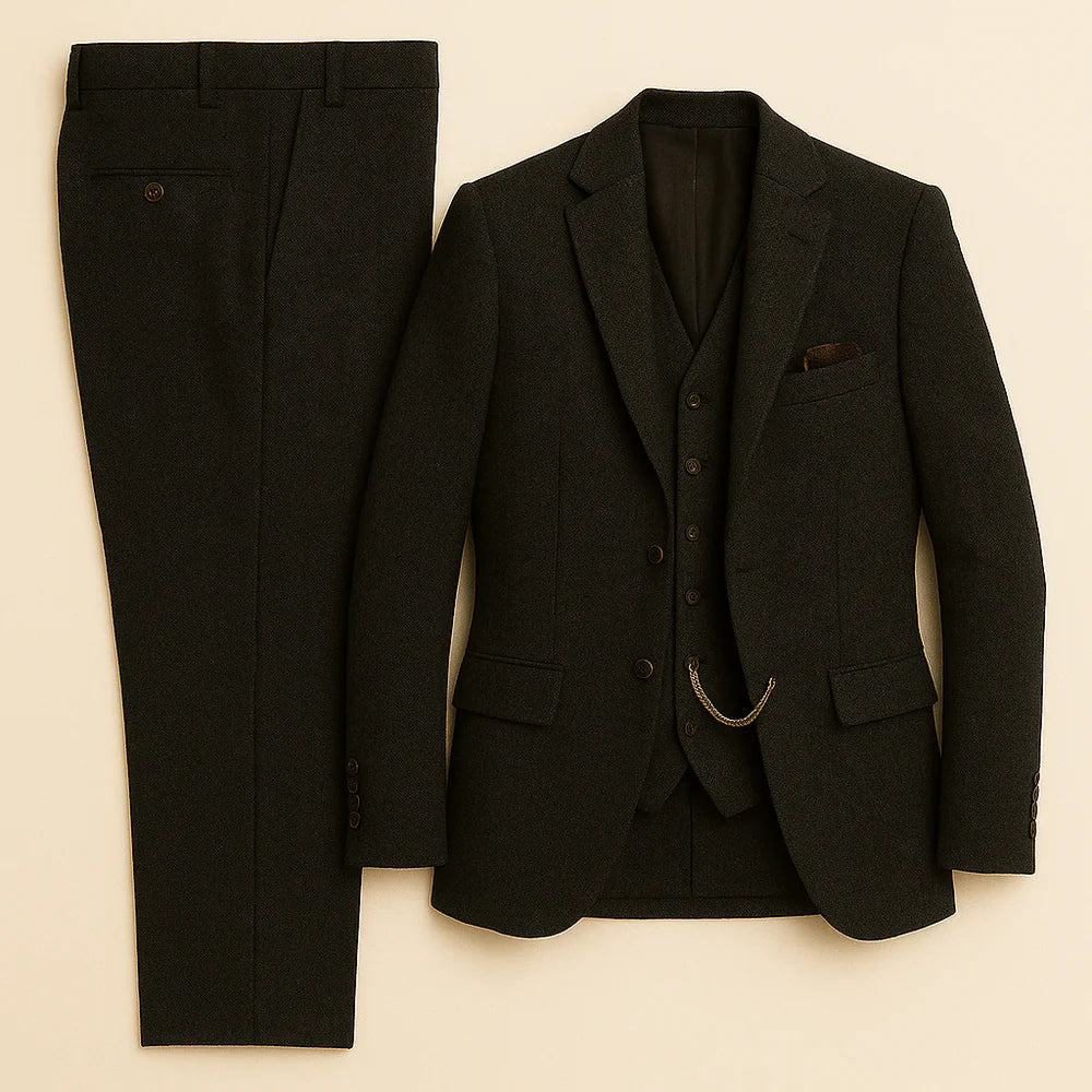 Costume Tuxedo Classique en Tweed pour Homme – Gris foncé