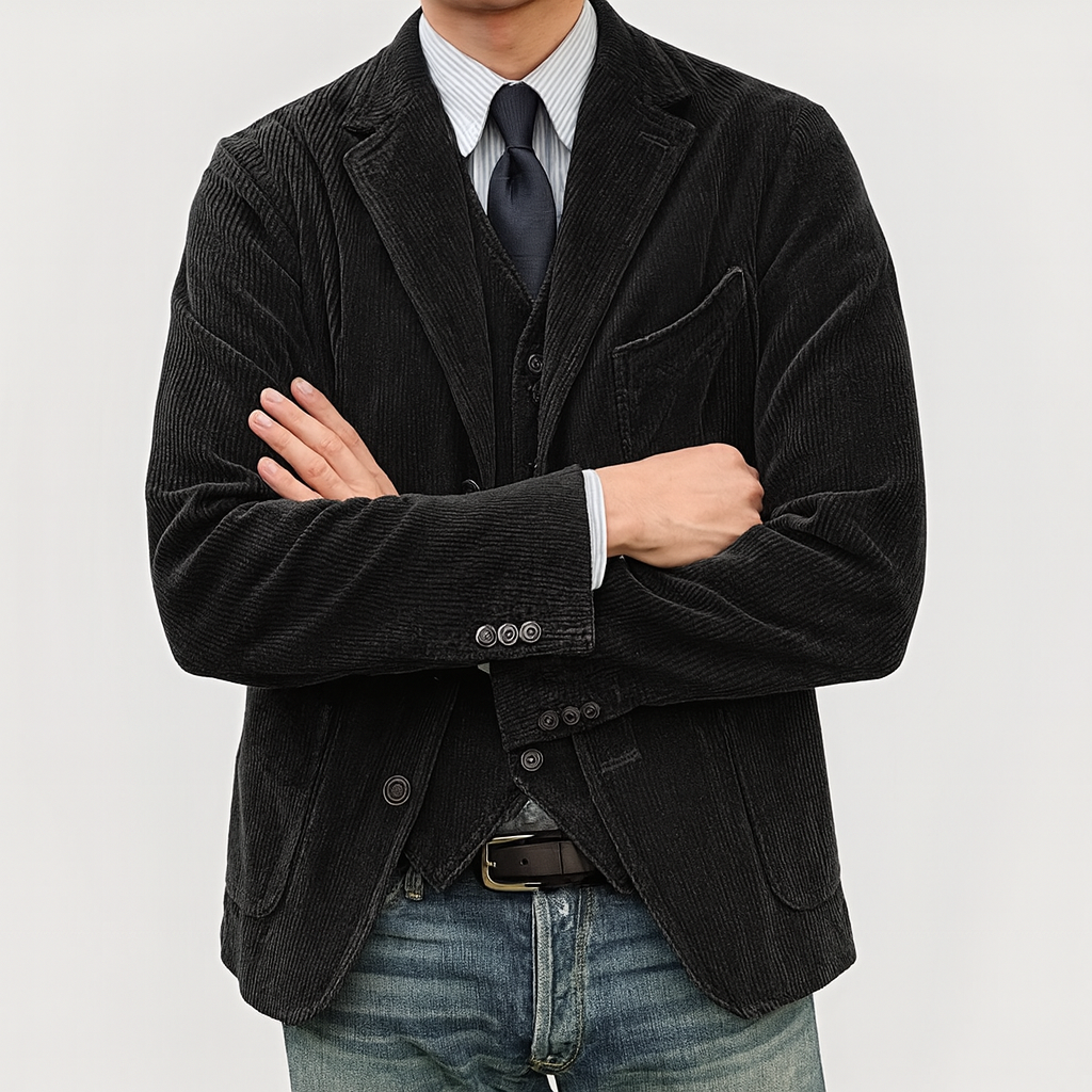 Veste et Gilet Velours Côtelé Homme – Ensemble Deux Pièces Rétro