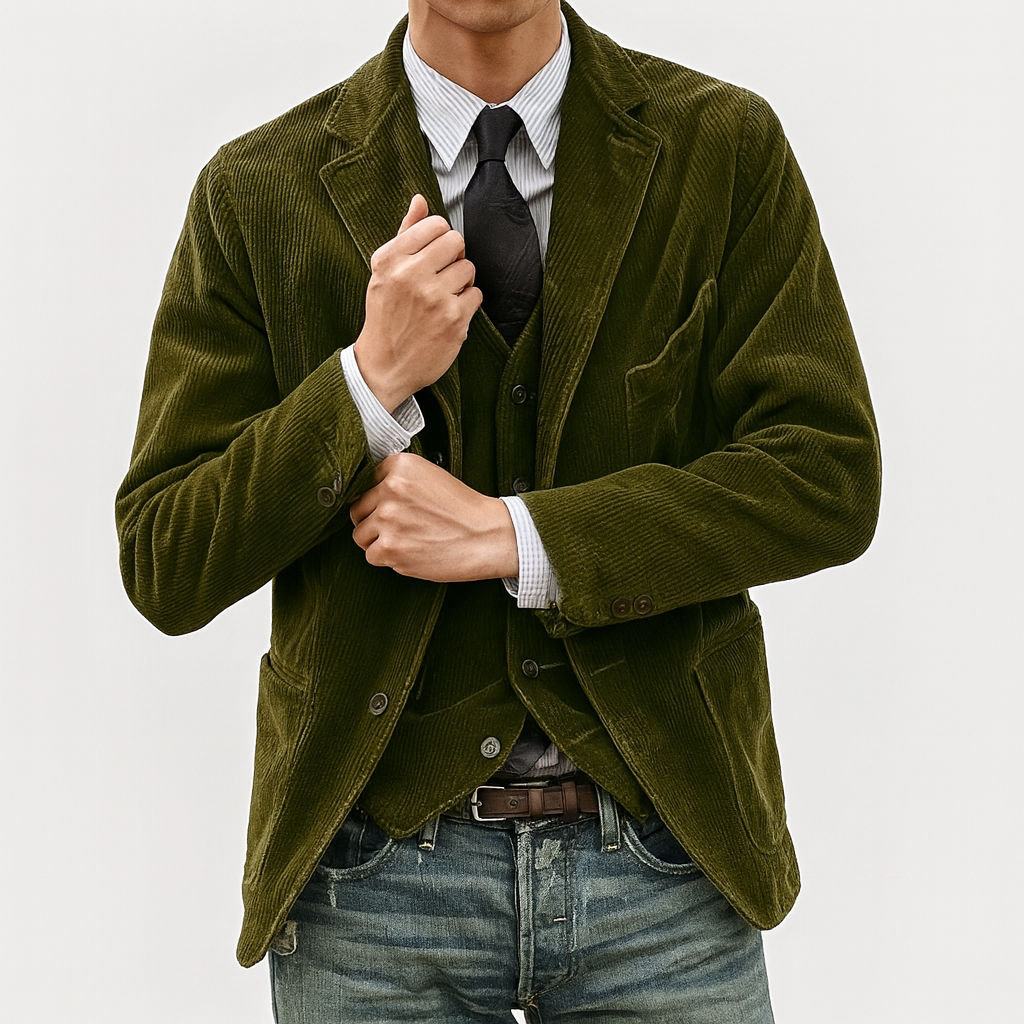 Veste et Gilet Velours Côtelé Homme – Ensemble Deux Pièces Rétro