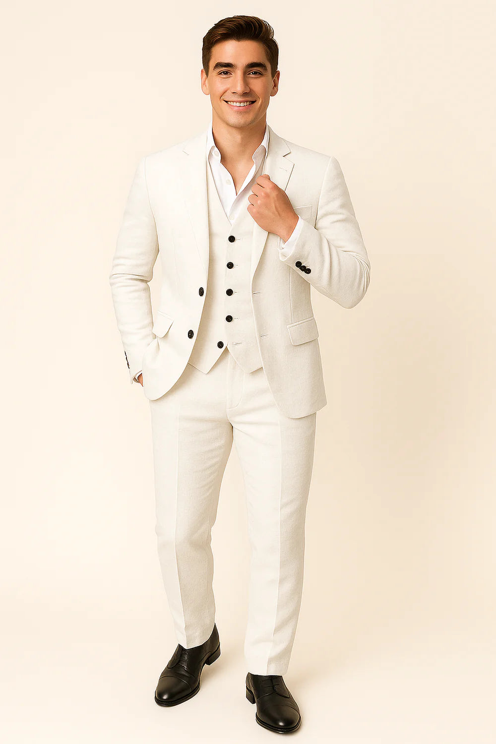 Costume Tendance 3 Pièces d'Été en Mélange de Lin pour Homme – Blanc