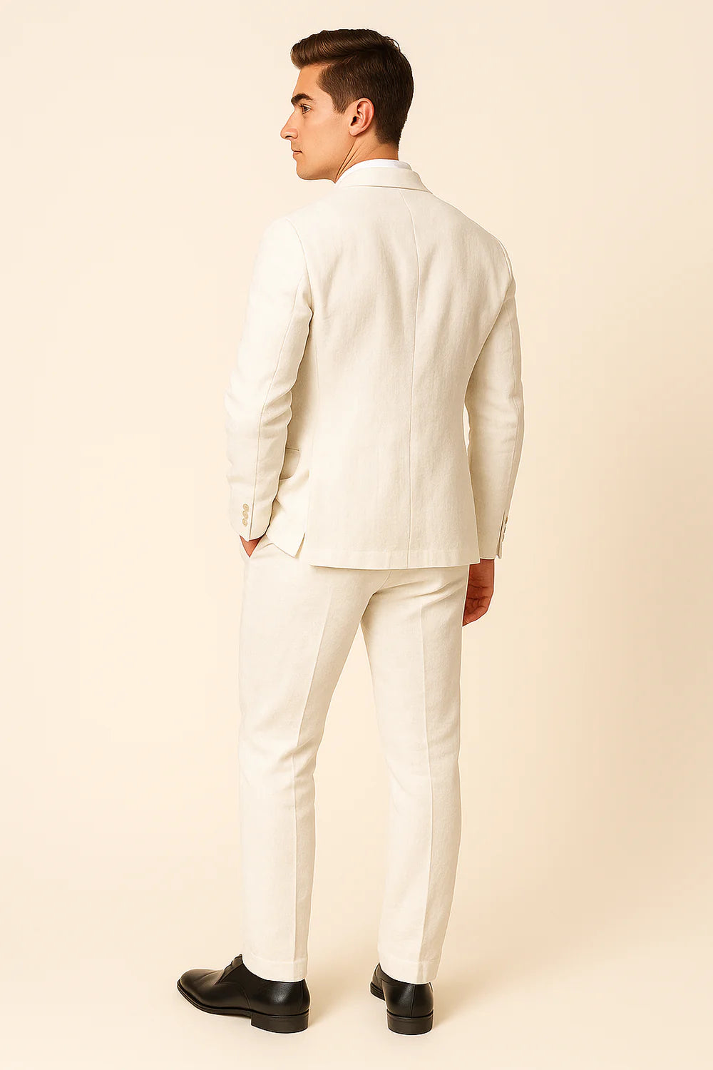 Costume Tendance 3 Pièces d'Été en Mélange de Lin pour Homme – Blanc