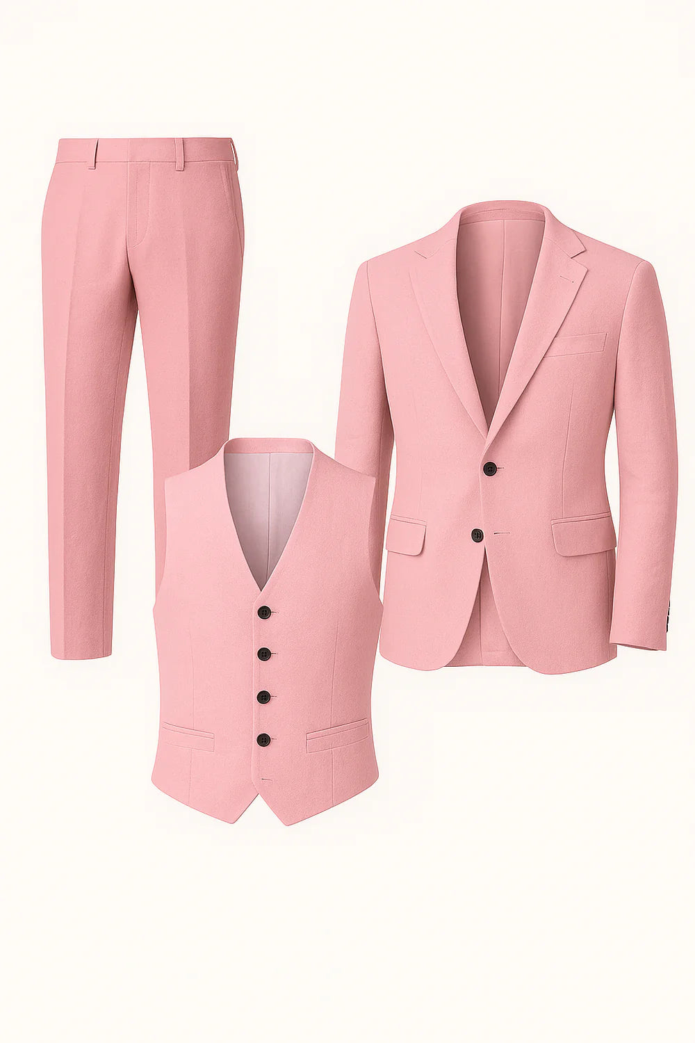 Costume Tendance 3 Pièces d'Été en Mélange de Lin pour Homme – Rose