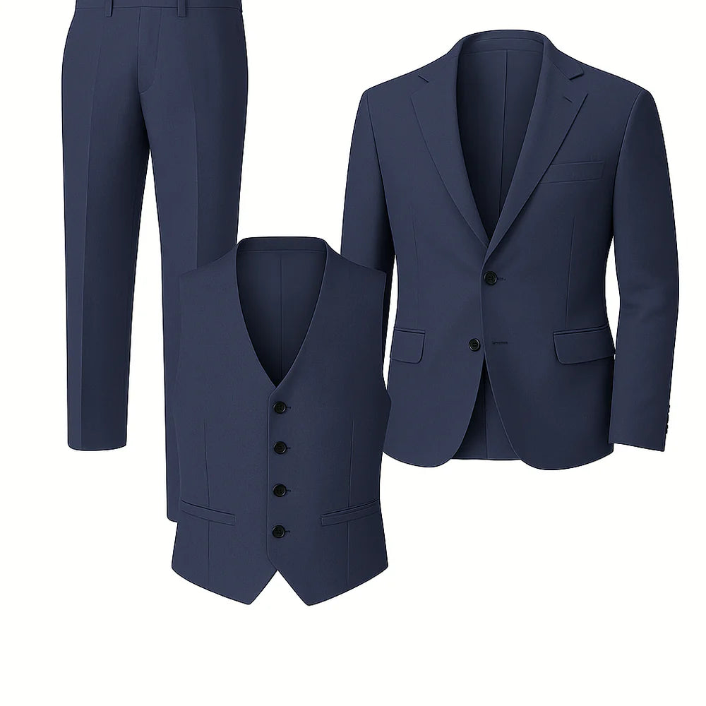 Costume Tendance 3 Pièces d'Été en Mélange de Lin pour Homme – Bleu marine