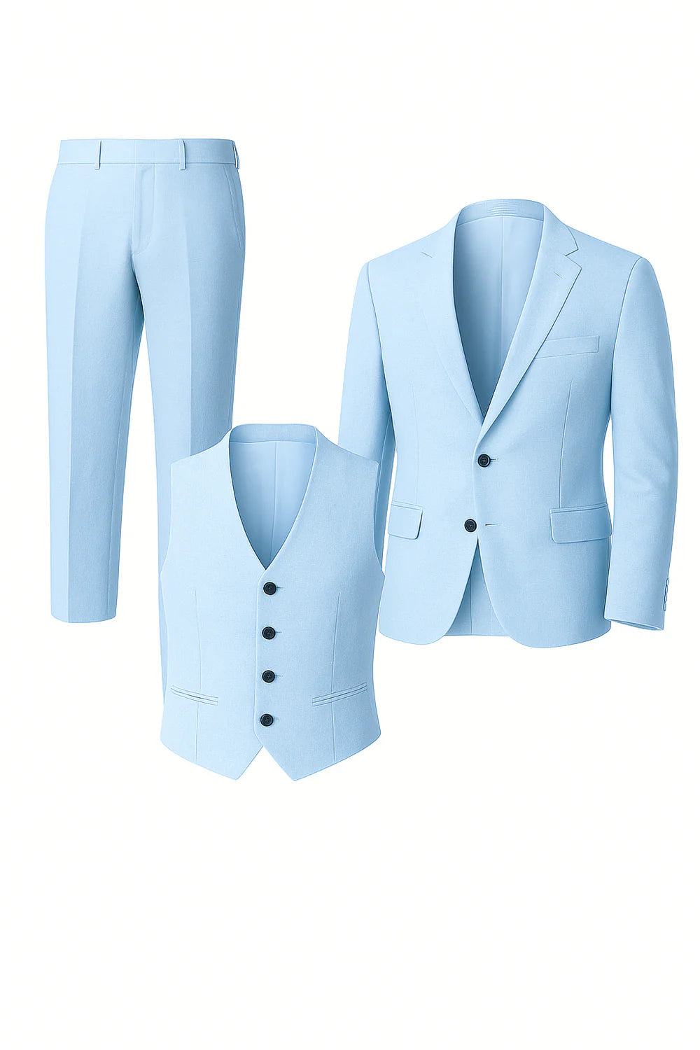 Costume Tendance 3 Pièces d'Été en Mélange de Lin pour Homme – Bleu clair