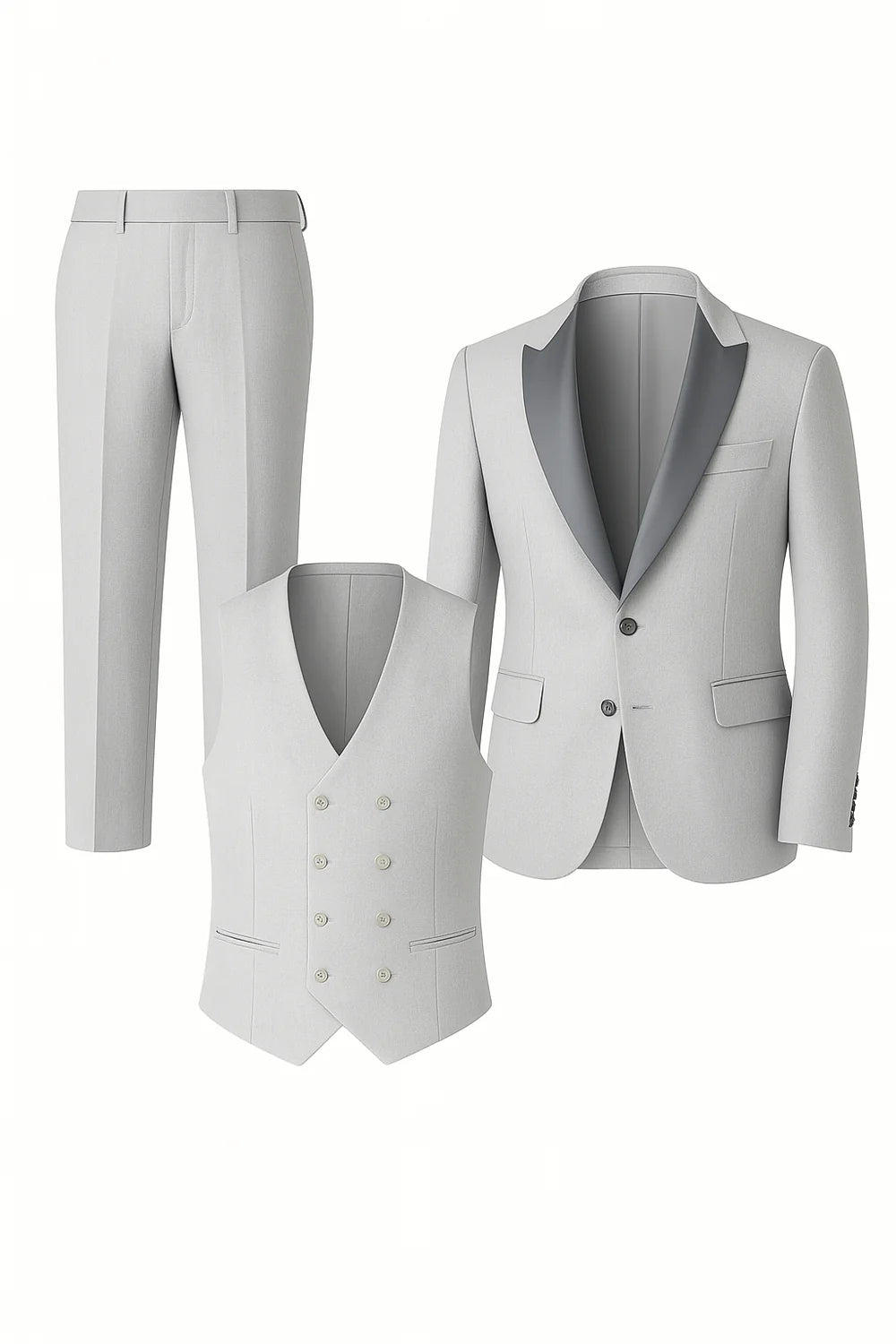 Costume Estival Moderne 3 Pièces en Lin pour Homme – Gris Clair