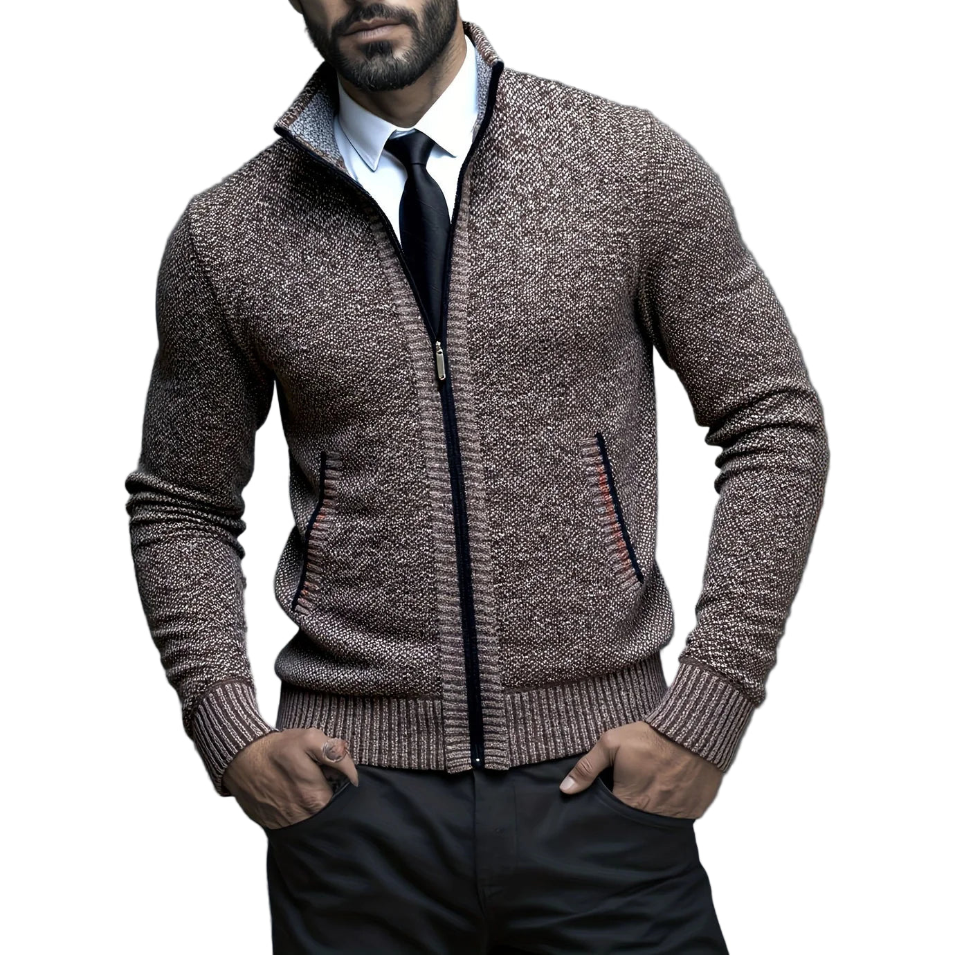 Pull Zippé Homme – Maille Côtelée Raffinée avec Finition Moderne