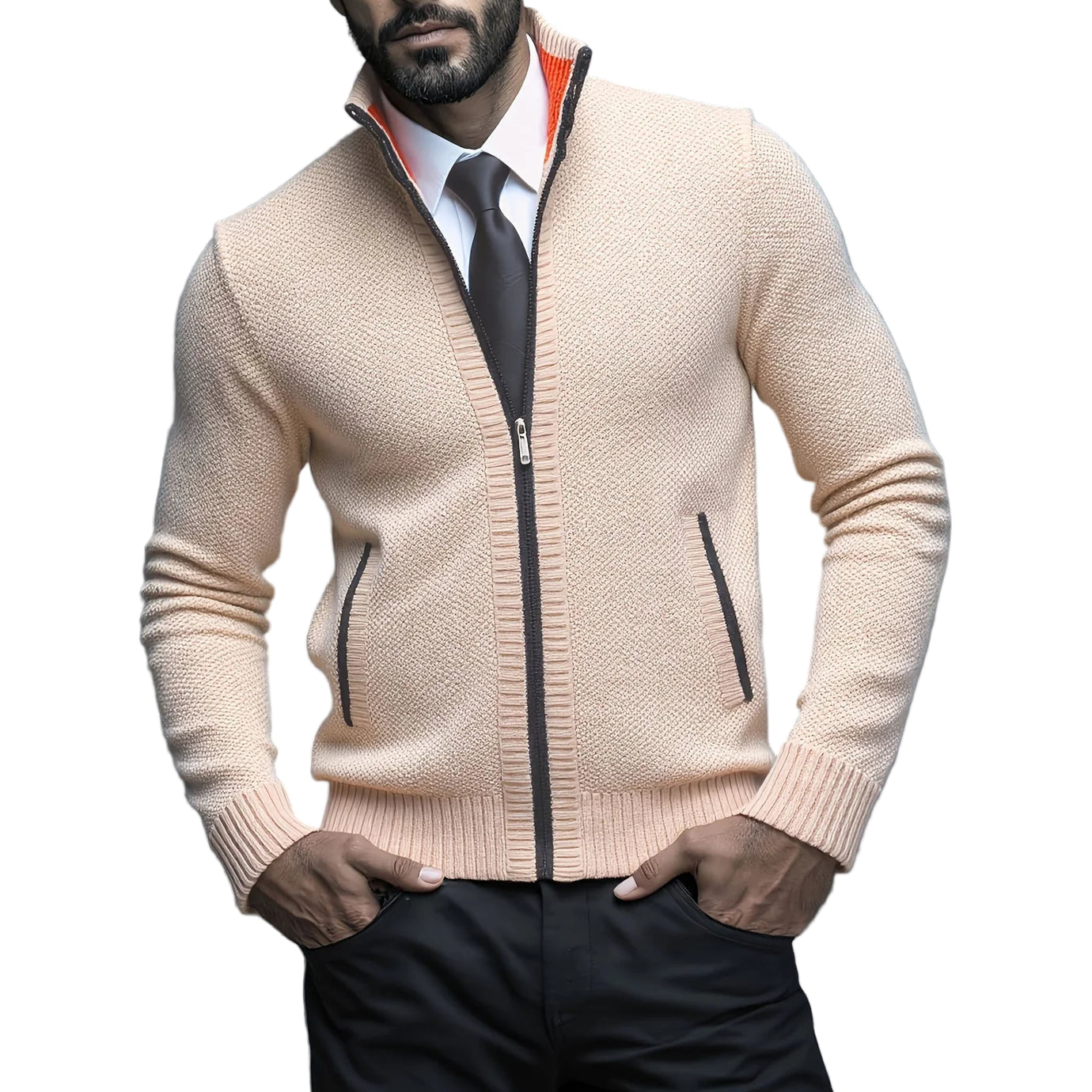 Pull Zippé Homme – Maille Côtelée Raffinée avec Finition Moderne