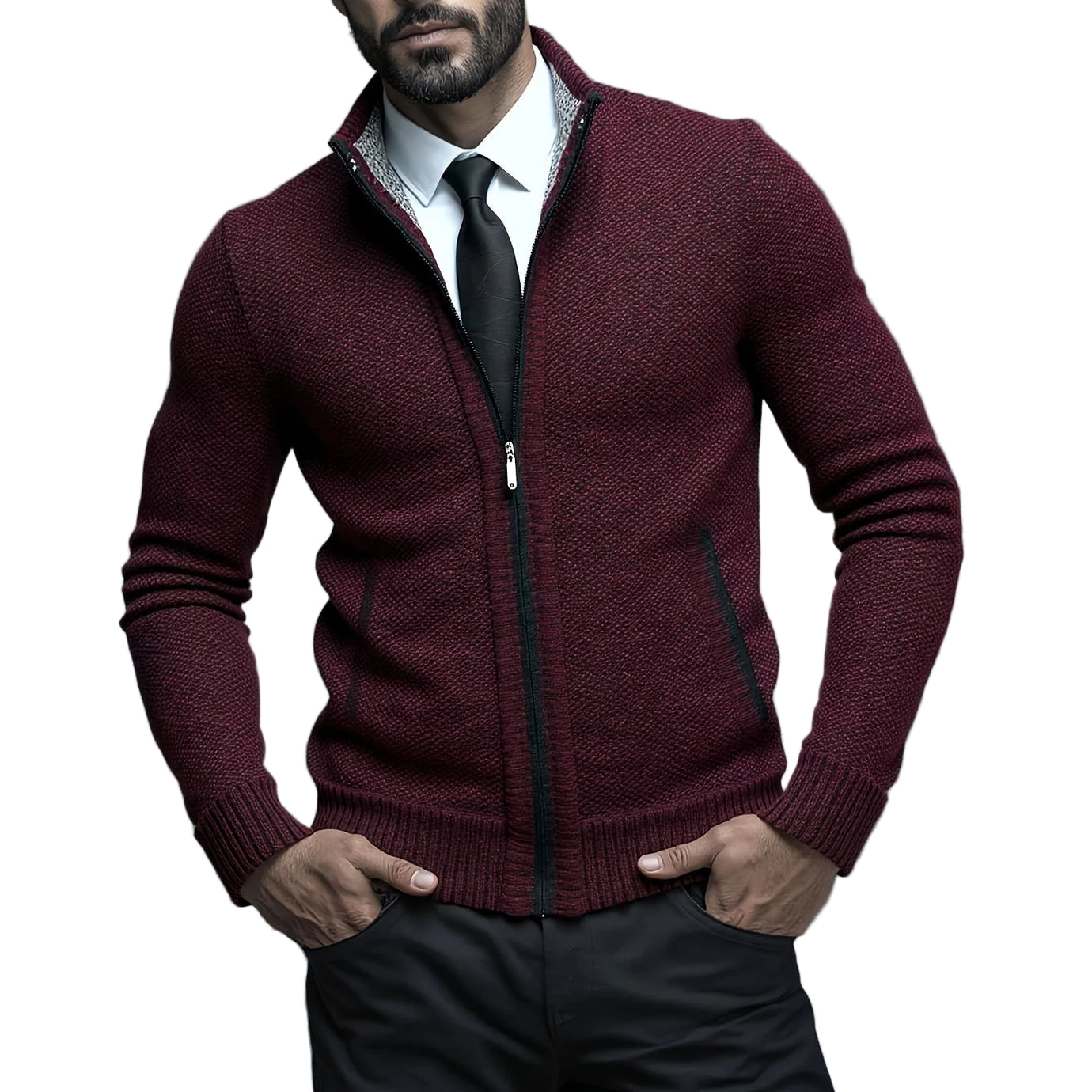 Pull Zippé Homme – Maille Côtelée Raffinée avec Finition Moderne
