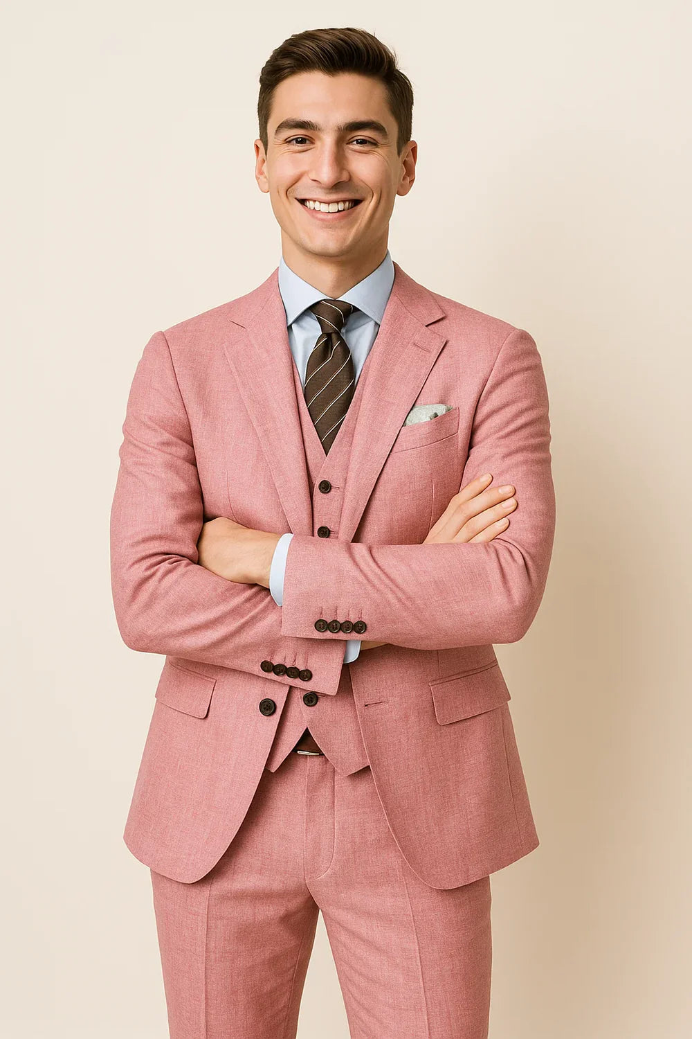 Costume Élégant Trois Pièces pour Homme – Rose