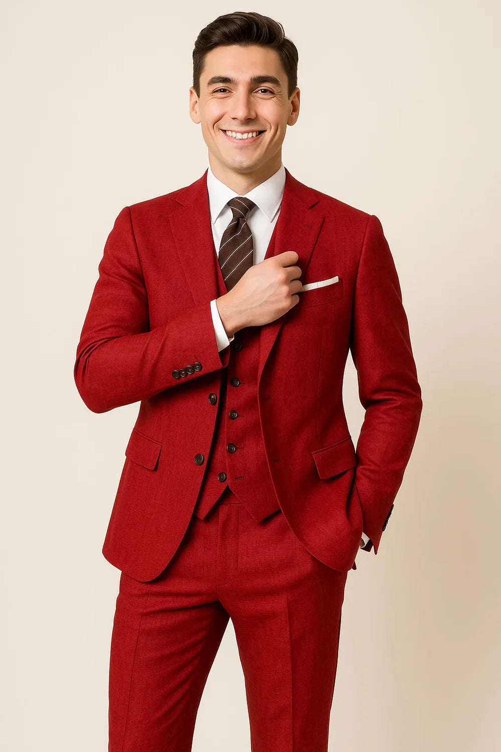 Costume Élégant Trois Pièces pour Homme – Rouge