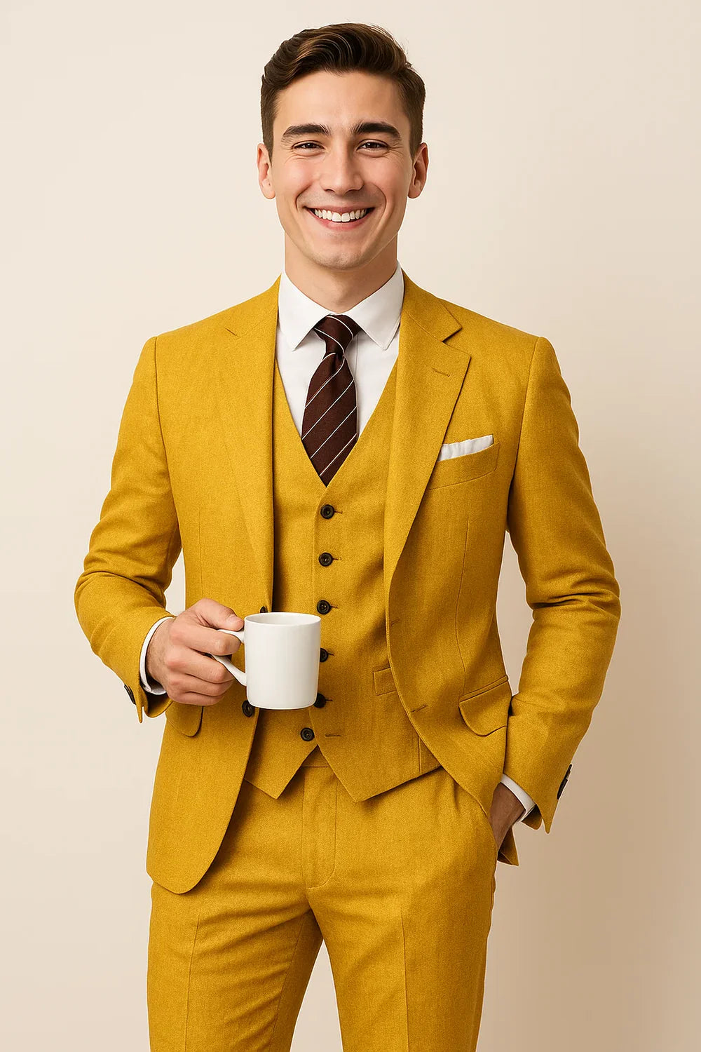 Costume Élégant Trois Pièces pour Homme – Jaune