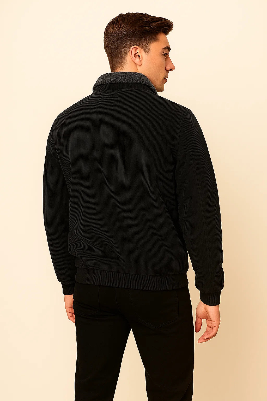 Veste en Velours Côtelé pour Homme au Style Vintage Élégant – Noir