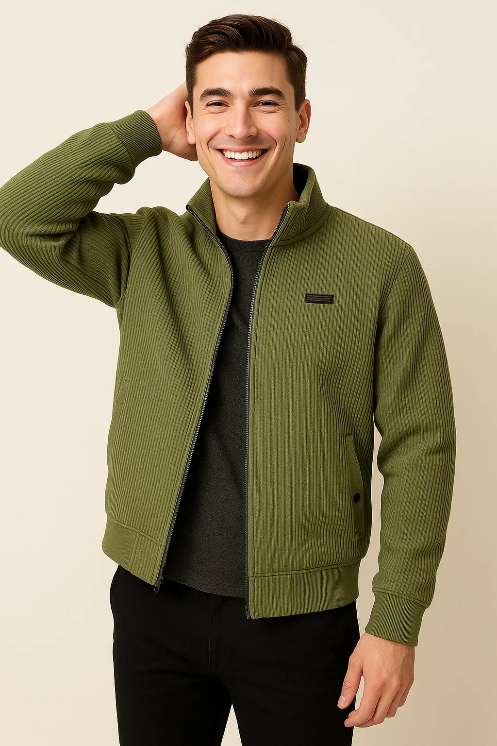 Veste en Velours Côtelé pour Homme au Style Vintage Élégant – Vert Armée