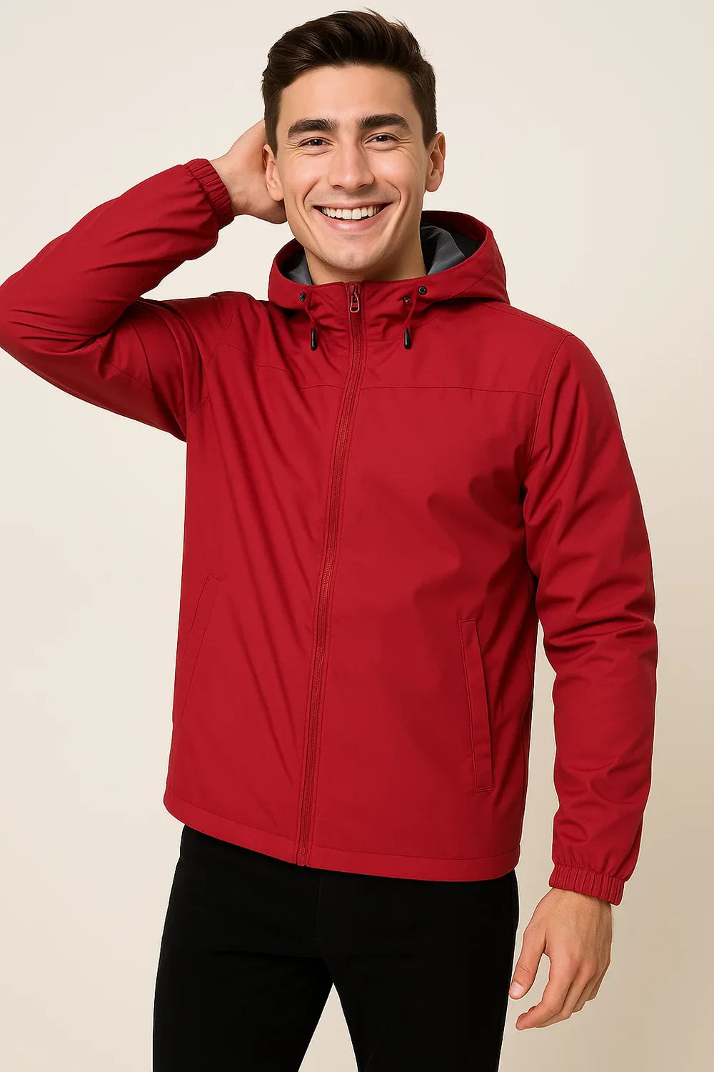Veste d’Hiver et d’Automne pour Homme au Style Moderne avec Capuche – Rouge