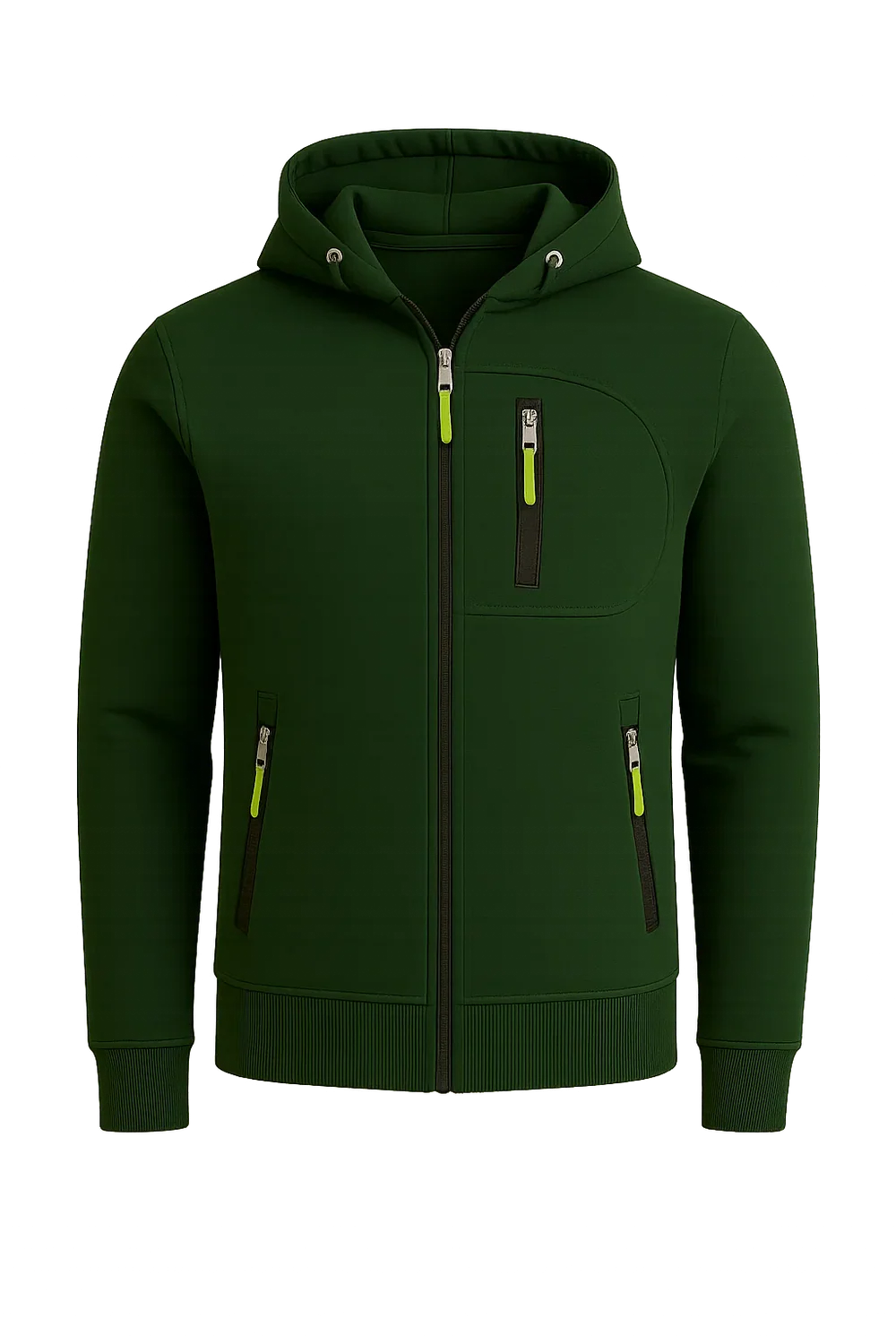 Sweat à Capuche Classique pour Homme avec Fermeture Éclair – Vert