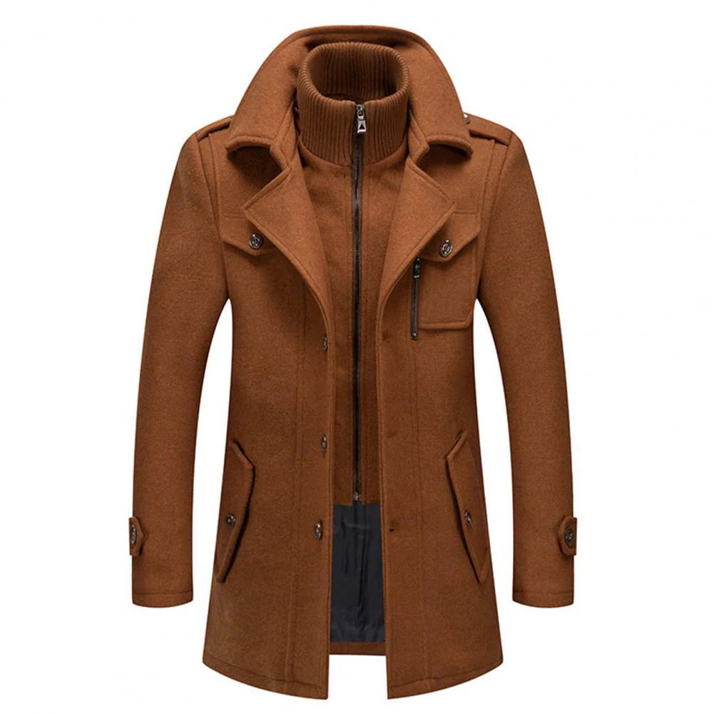 Manteau en Laine Homme – Coupe Longue avec Couche Intérieure Zippée