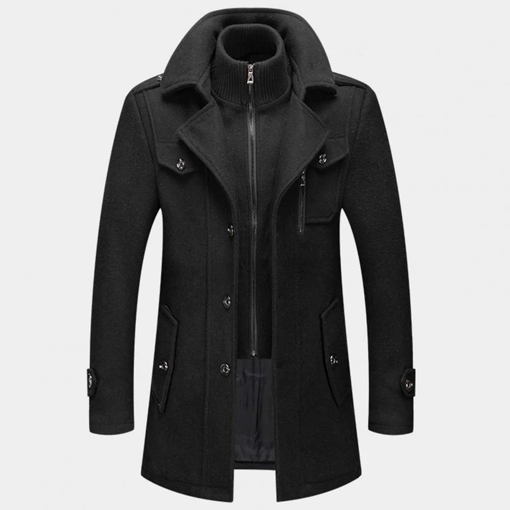 Manteau en Laine Homme – Coupe Longue avec Couche Intérieure Zippée