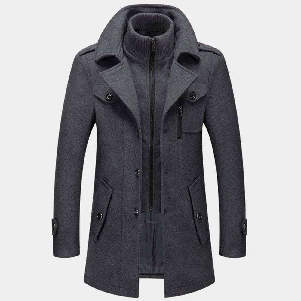 Manteau en Laine Homme – Coupe Longue avec Couche Intérieure Zippée