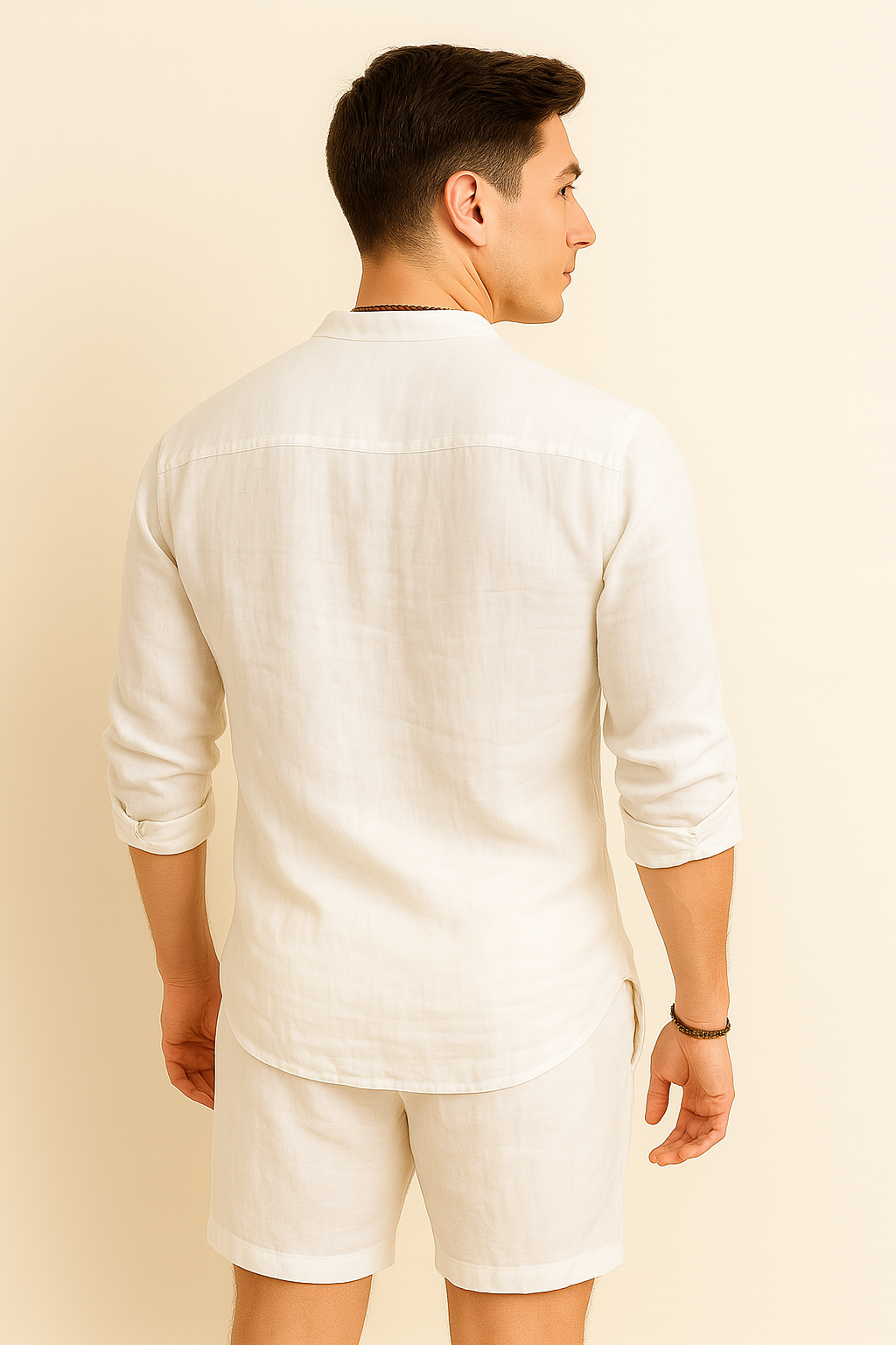 Chemise d'Été Tendance en Lin avec Col pour Homme – Blanc