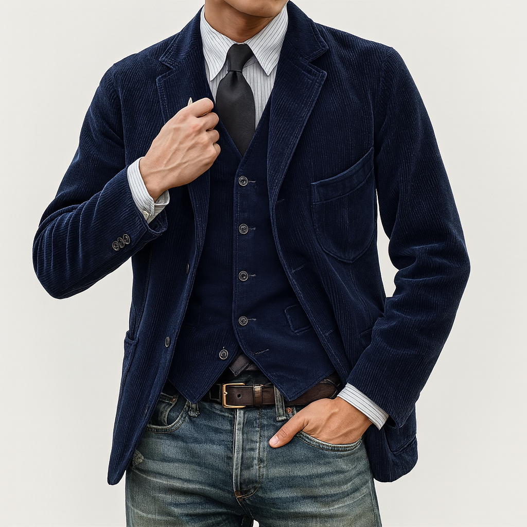 Veste et Gilet Velours Côtelé Homme – Ensemble Deux Pièces Rétro