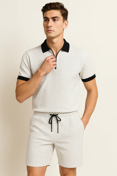Ensemble Décontracté Moderne pour Homme avec Imprimé Tendance – Blanc