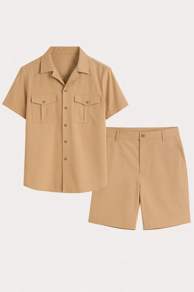 Ensemble élégant pour hommes – Polo et short – Kaki foncé