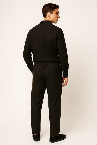 Ensemble Classique Chemise et Pantalon pour Homme en Lin Mélangé – Noir