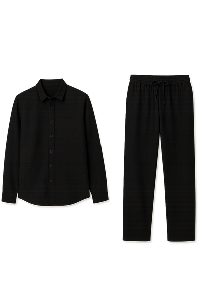 Ensemble Classique Chemise et Pantalon pour Homme en Lin Mélangé – Noir