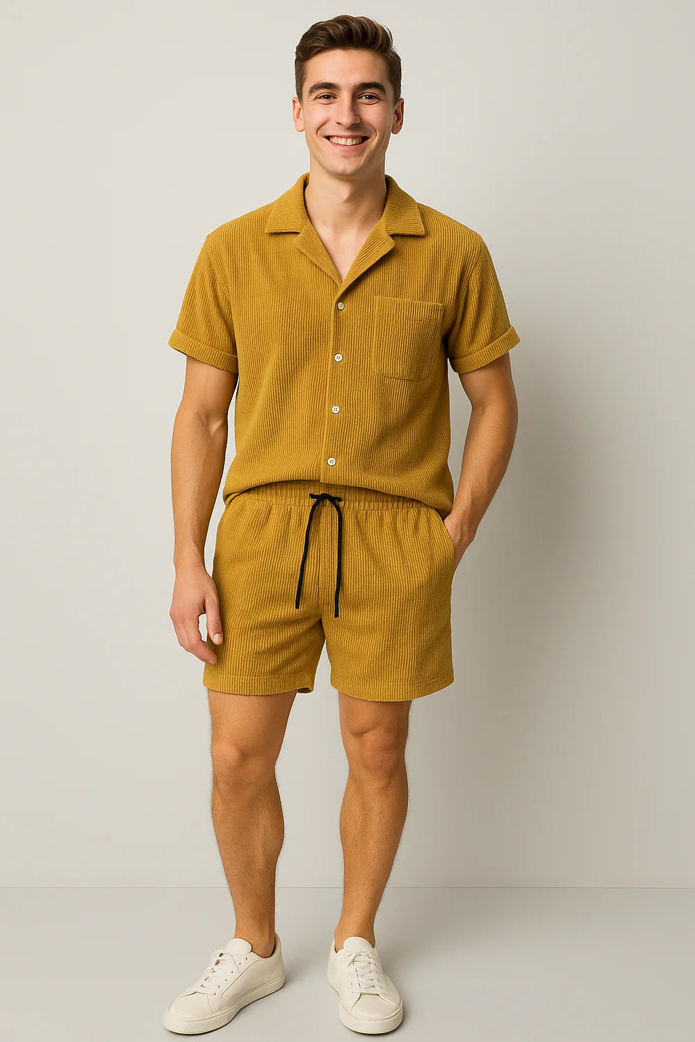 Ensemble Estival Tendance en Velours Côtelé pour Homme – Jaune
