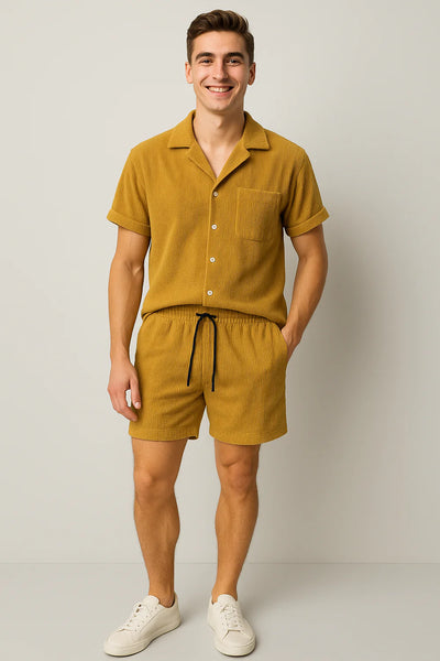Ensemble Estival Tendance en Velours Côtelé pour Homme – Jaune