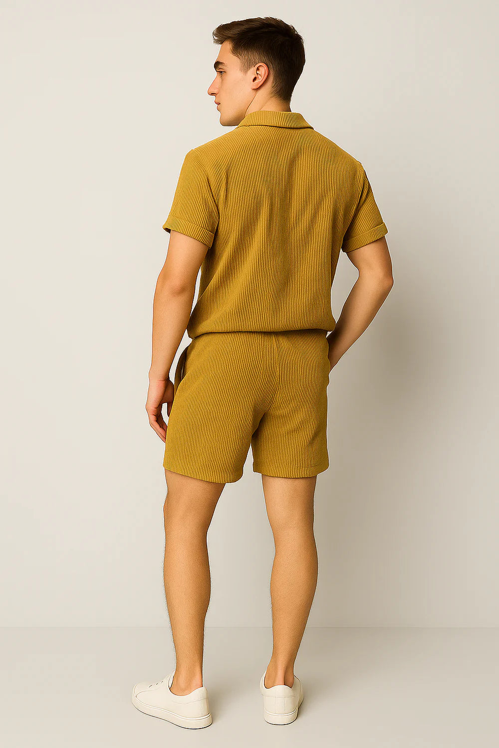 Ensemble Estival Tendance en Velours Côtelé pour Homme – Jaune