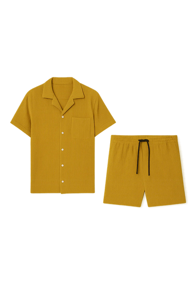 Ensemble Estival Tendance en Velours Côtelé pour Homme – Jaune