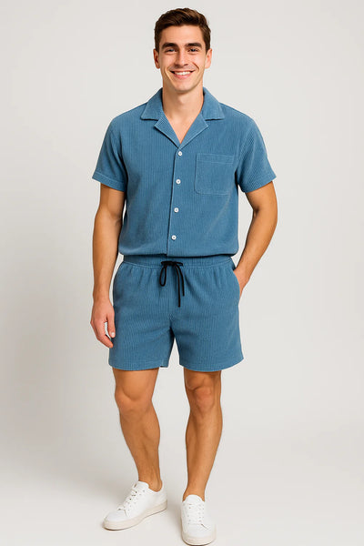 Ensemble Estival Tendance en Velours Côtelé pour Homme – Bleu