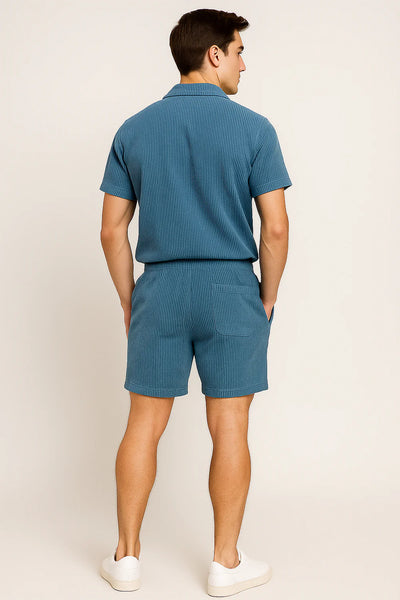 Ensemble Estival Tendance en Velours Côtelé pour Homme – Bleu