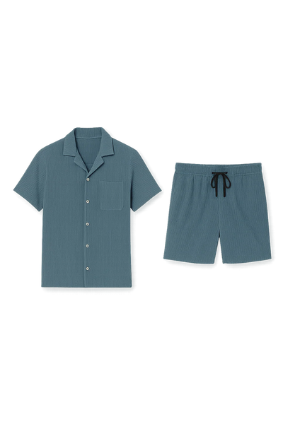 Ensemble Estival Tendance en Velours Côtelé pour Homme – Bleu