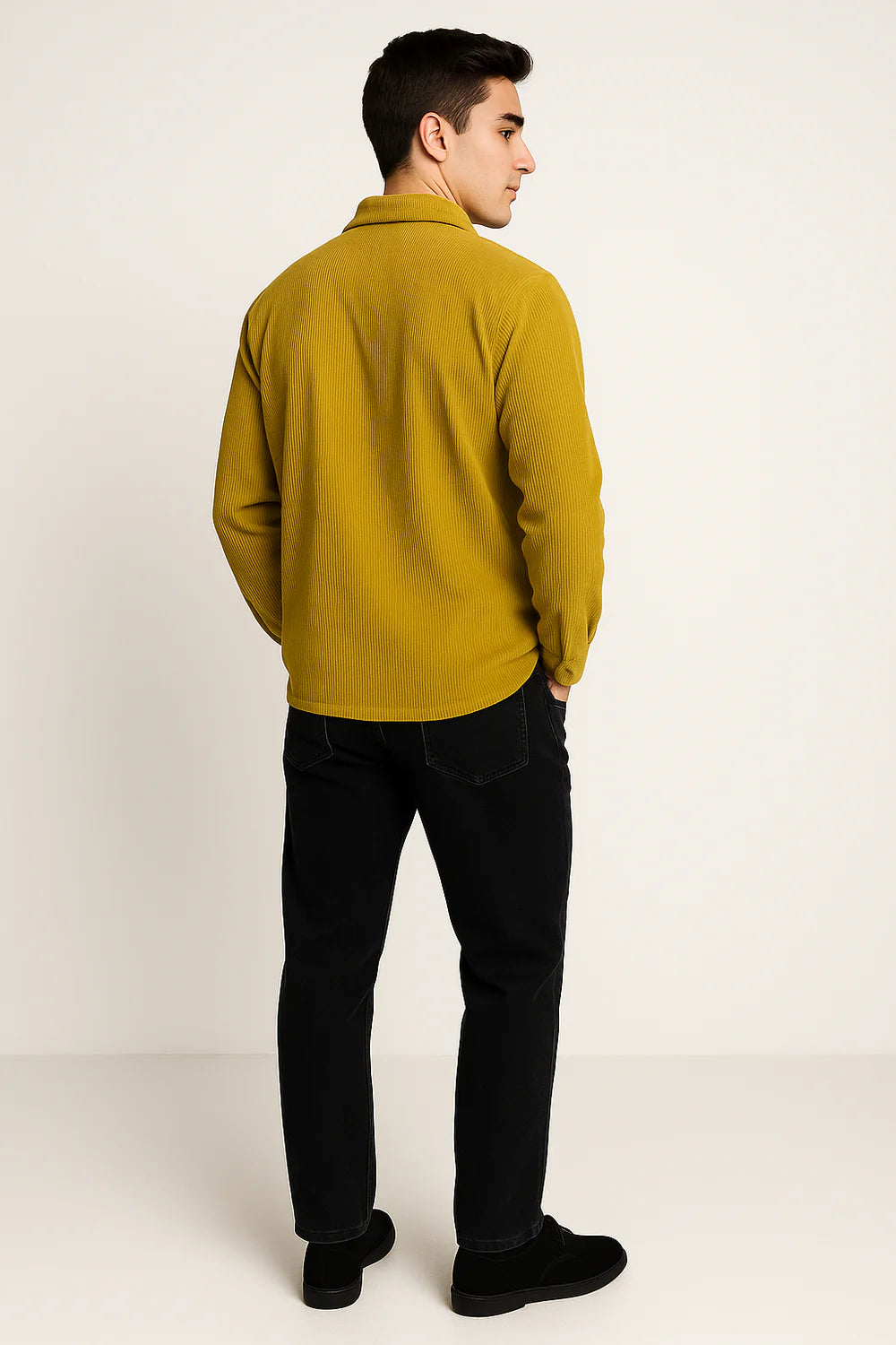 Chemise Vintage pour Homme en Velours Côtelé à Enfiler – Jaune
