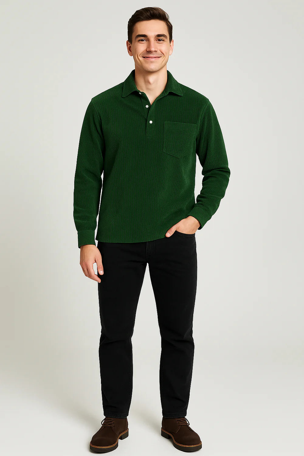 Chemise Vintage pour Homme en Velours Côtelé à Enfiler – Vert