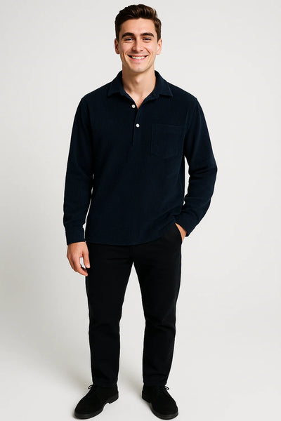 Chemise Vintage pour Homme en Velours Côtelé à Enfiler – Bleu